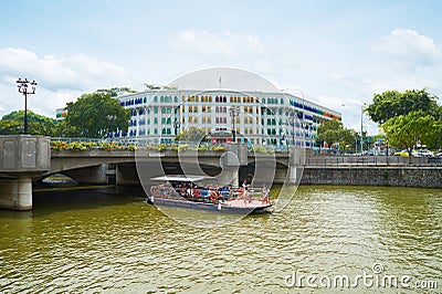 The Coleman Bridge on the Singapore River Editorial Stock Photo