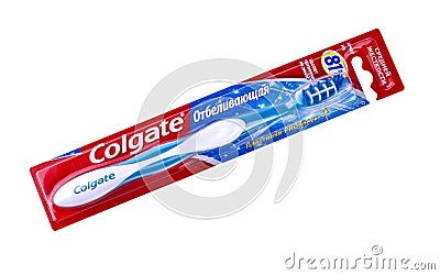 Colgate oral brush on white.Colgate Editorial Stock Photo
