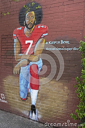 Colin Kaepernick kneeling graffiti on building in Atlanta Editorial Stock Photo