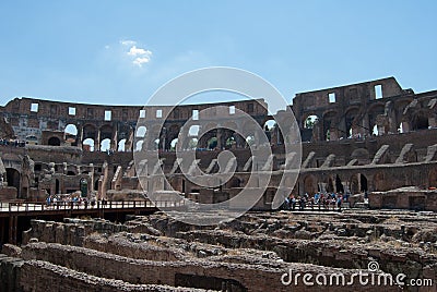 He Coliseum on the inside, Roman architecture with stones. Ancient and historical monument in Europe. Colosseum. Editorial Stock Photo