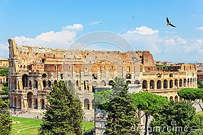 Coliseum in Rome and the Arch of Constantine, summer view, Italy Stock Photo