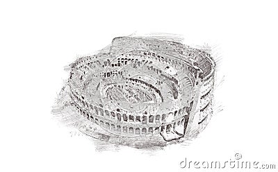 Coliseum. Rome. Italy. Hand drawn pencil landmark sketch, isolated on white background. Stock Photo