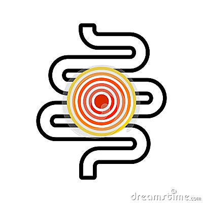 Colitis icon. Intestine pain. Gut inflammation icon. Bowel pain. Abdominal problem. Vector Vector Illustration