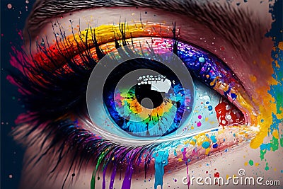 Colorful beautiful eye Wallpaper - RGB Colored woman eye Stock Photo