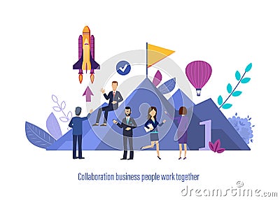 Collaboration business people work together. Collective business partnership with colleagues. Vector Illustration