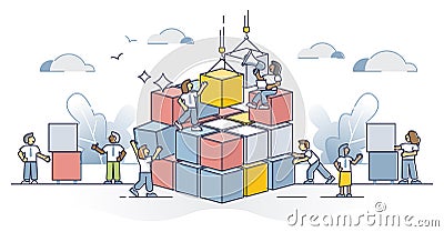 Collaboration complexity challenge as difficult task teamwork outline concept Vector Illustration