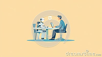 Collaboration between human and robot at a workspace desk during a project discussion with ample copy space. Generative Stock Photo