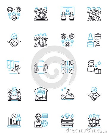 Collaboration partners linear icons set. Synergy, Alliance, Co-creation, Joint venture, Partnership, Cooperation Vector Illustration