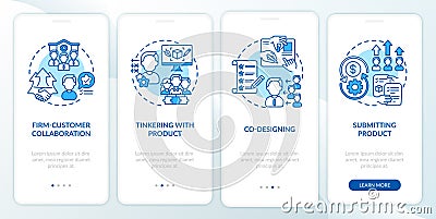 Collaborative creation types onboarding mobile app page screen with concepts Vector Illustration