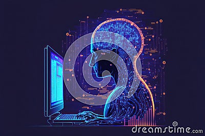 Collaborative Intelligence Coding Human and Machine. Generative Ai Stock Photo