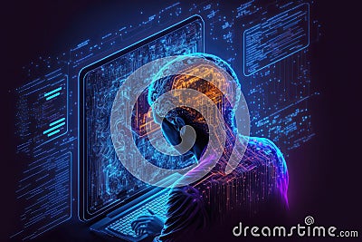 Collaborative Intelligence Coding Human and Machine. Generative Ai Stock Photo