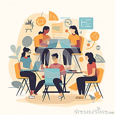 Collaborative Learning: Students work together on a group project or assignment using online tools and resources Stock Photo