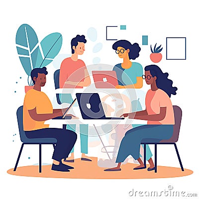 Collaborative Learning: Students work together on a group project or assignment using online tools and resources Stock Photo
