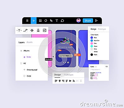 Collaborative web application for mobile interface design Vector Illustration