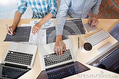 Collaborative work Software engineers website developer technologies or programmer working coding on startup ai application Stock Photo