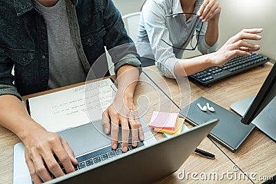 Collaborative work Software engineers website developer technologies or programmer working coding on startup ai application Stock Photo