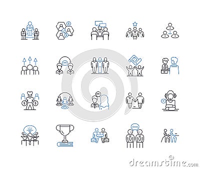 Collaborators line icons collection. Teamwork, Partnership, Cohesion, Synergy, Alliance, Unity, Harmony vector and Vector Illustration