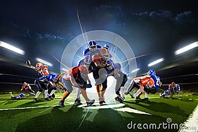 Collage from american football players in the action grand arena Stock Photo