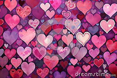 Collage of Amour: Pink Heart Patchwork. Valentine's day holiday backdrop texture Stock Photo