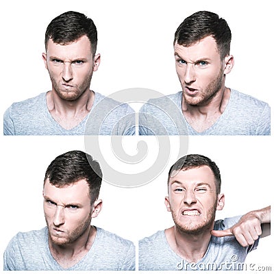 Collage of angry face expressions Stock Photo