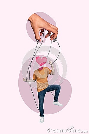 Collage artwork creative picture of headless metaphor surreal heart sympathy addicted lover manipulation slave isolated Stock Photo