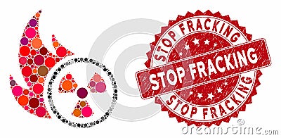 Collage Atomic Fire with Textured Stop Fracking Stamp Stock Photo