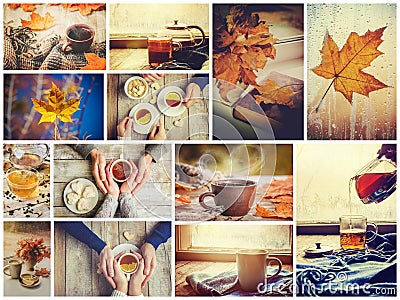 Collage autumn. Selective focus. Stock Photo