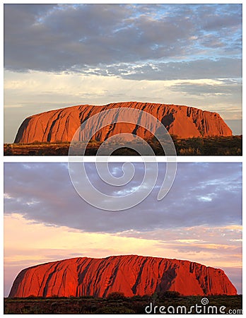 Collage of colorful sunsets, Uluru Ayers Rock, Australia Editorial Stock Photo