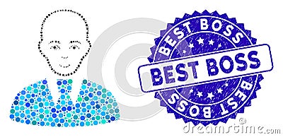 Collage Bald Clerk Icon with Grunge Best Boss Stamp Stock Photo