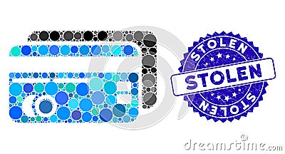 Mosaic Bank Cards Icon with Distress Stolen Seal Stock Photo