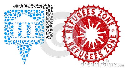 Collage Bank Map Pointers Icon with Coronavirus Grunge Refugees Zone Seal Vector Illustration