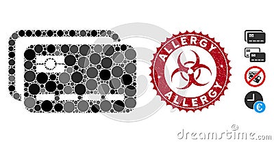 Mosaic Banking Cards Icon with Grunge Allergy Seal Vector Illustration