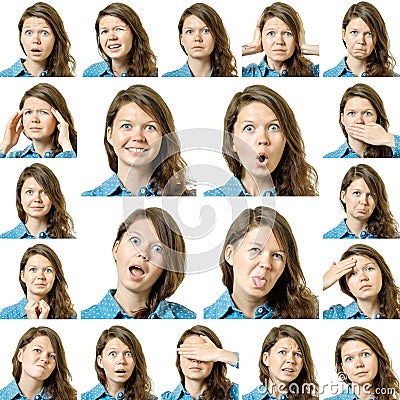 Collage of beautiful girl with different facial expressions Stock Photo