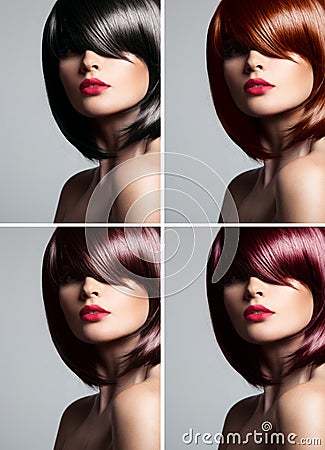 Collage of a beautiful woman with mixed color hair Stock Photo