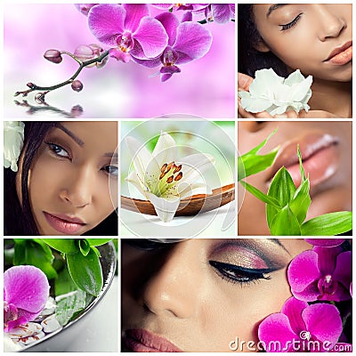 Collage of beauty, makeup and spa theme photos Stock Photo