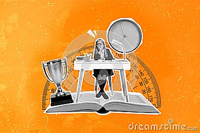 Collage best student of year successfully done last exam deadline winner goblet cup champion funny schoolgirl Stock Photo