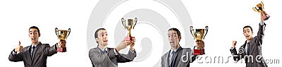 The collage of businessman receiving award Stock Photo