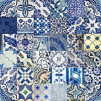 Collage of ceramic tiles from Portugal Stock Photo