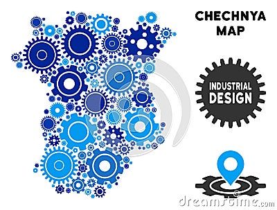 Collage Chechnya Map of Gears Vector Illustration