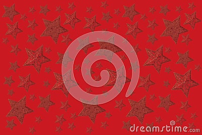 Collage, Christmas-themed postcard, red carved stars on a red background Stock Photo