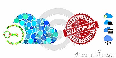 Collage Cloud Login Icon with Grunge Hipaa Compliant Stamp Stock Photo