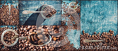 Collage of coffee. a lot of pictures. Stock Photo