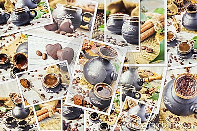 Collage of coffee. a lot of pictures. Stock Photo