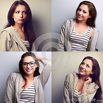 Collage (collecion) of beautiful young woman with different emot Stock Photo