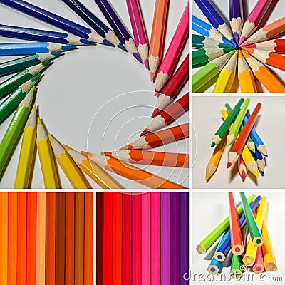 Collage of color pencils. Stock Photo