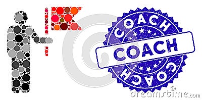 Collage Commander with Flag Icon with Distress Coach Seal Vector Illustration