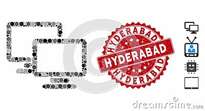 Collage Computer Workgroup Icon with Grunge Hyderabad Seal Vector Illustration