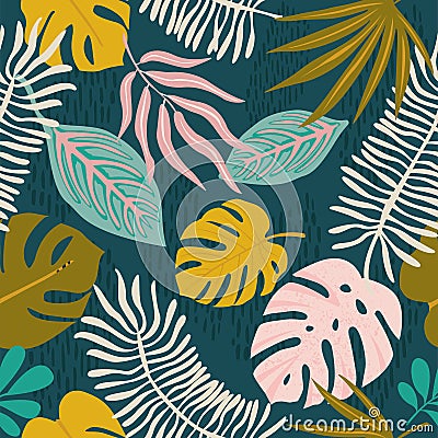 Collage contemporary floral hawaiian pattern in vector. Seamless surface design Vector Illustration