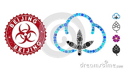 Collage Cotton Flower Icon with Grunge Beijing Seal Vector Illustration