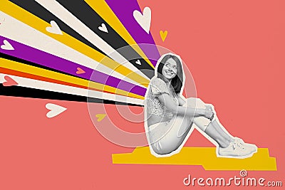 Collage 3d image pop retro sketch of positive female dreaming heart romantic dating concept valentine day fantasy Stock Photo